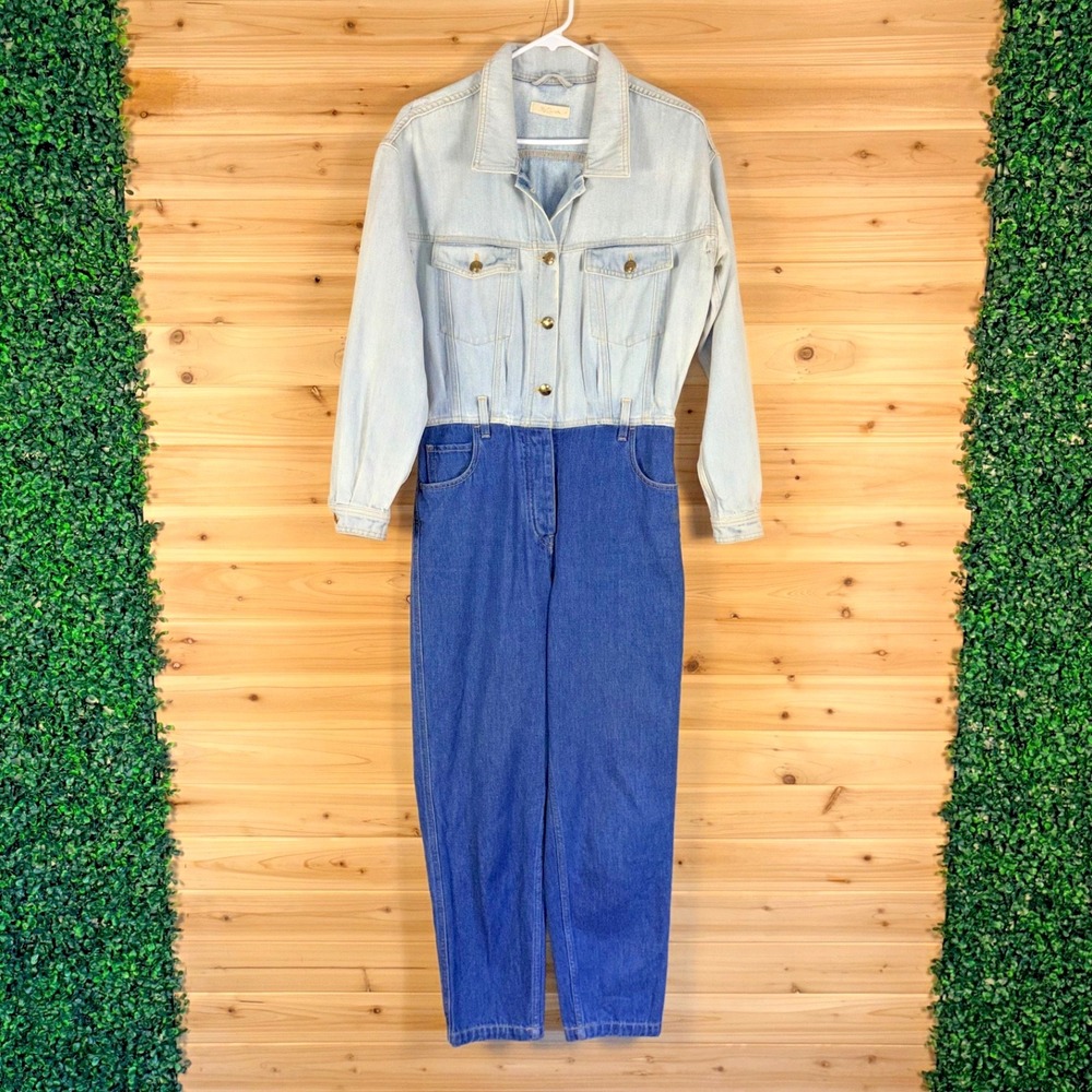 Mes Demoiselles Jumpsuit Womens 34 Denim Straight Leg Long Sleeve Overall Jumper
